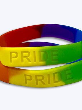 Vtg Y2K Deadstock Gay Pride Silicone Wristbands Pair Two Rainbow Bracelet LGBTQ+